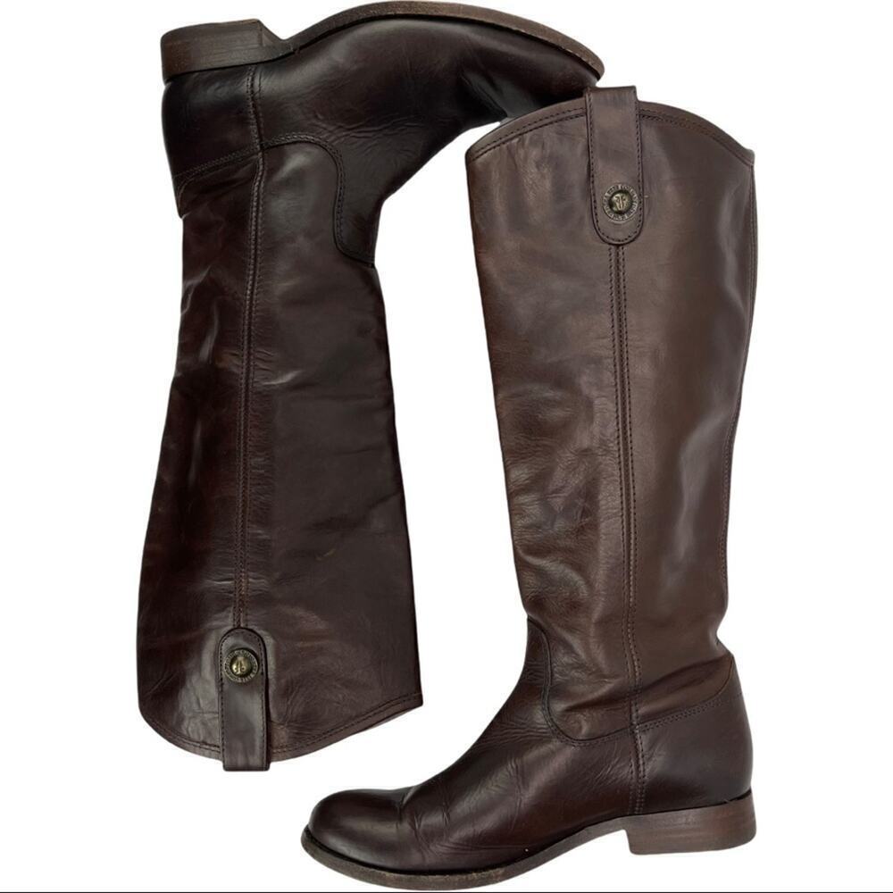 Frye Dark Brown Leather Melissa Western Tall Riding Boots  Size 5.5 Style 77167 - Picture 6 of 16